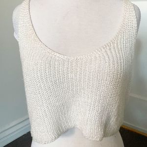 American Apparel White Knit Shimmery Glitter Thread Cropped Tank Top XS/S